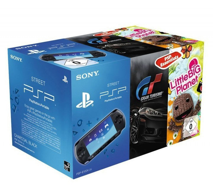 Konsole Street E1004 Charcoal Black / schwarz + Gran Turismo + Little Big Planet + Netzteil
