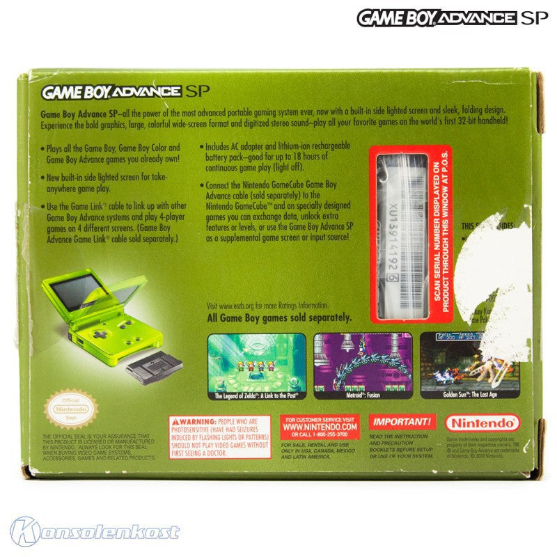 Konsole GBA SP + DK Country + Netzteil Lime Green Limited Ed. (US)
