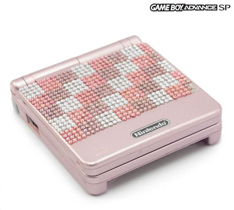 Konsole GBA SP inkl. Netzteil pink Custom Case Mod Glitter Chess