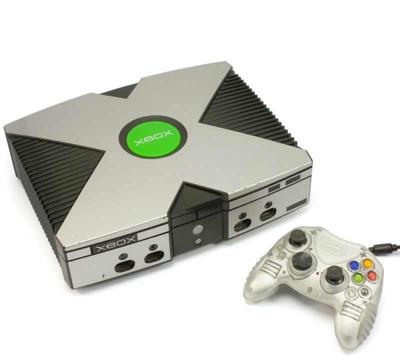 Konsole silber-schwarz Custom Design + Controller silber + Zubehör [Madrics]