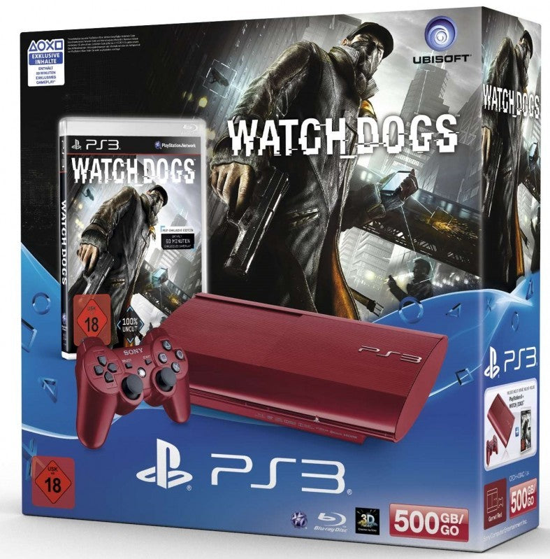 Konsole Super Slim 500GB rot + Watch Dogs + Original Controller