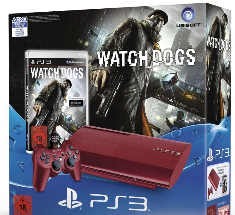 Konsole Super Slim 500GB rot + Watch Dogs + Original Controller