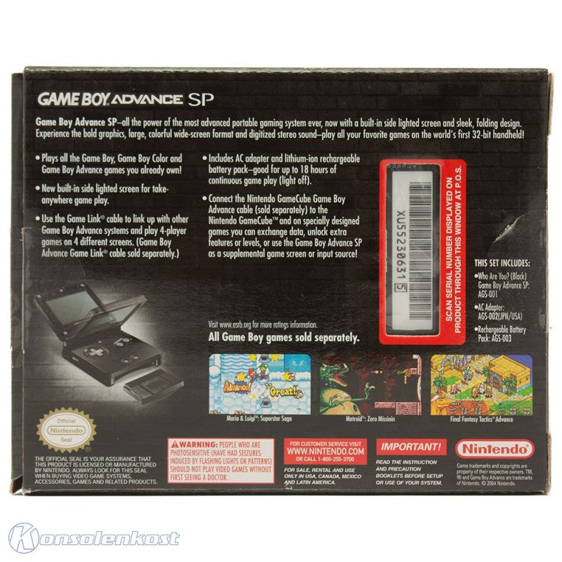 Konsole GBA SP schwarz Who Are You Edition + Netzteil — schwarz Who Are You Edition