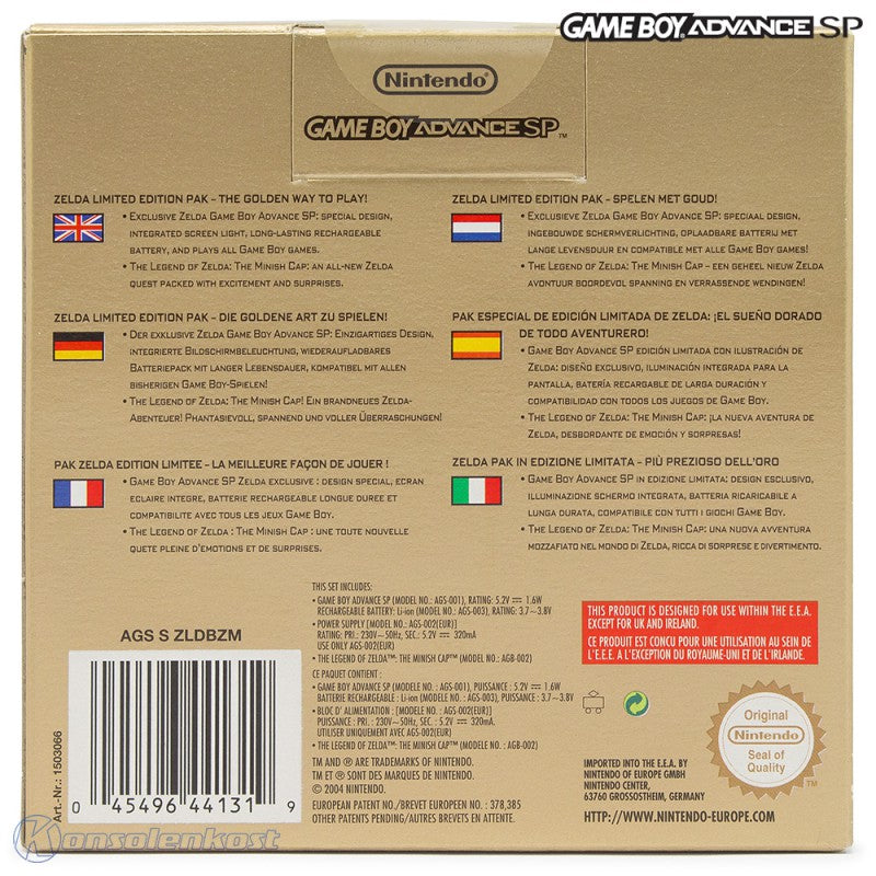 Konsole GBA SP Zelda + Zelda + Netzteil — Limited Edition