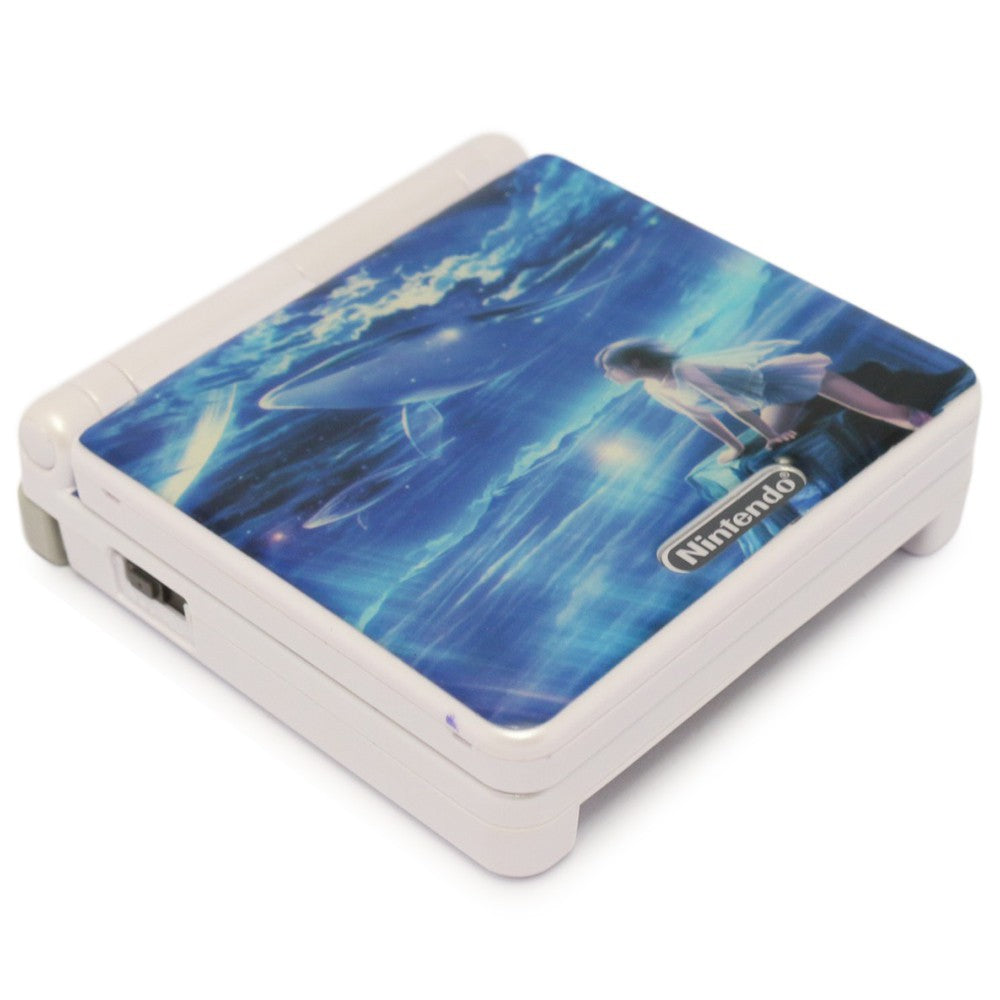 Konsole GBA SP Pearl White Custom Case Flying Whale Island Design