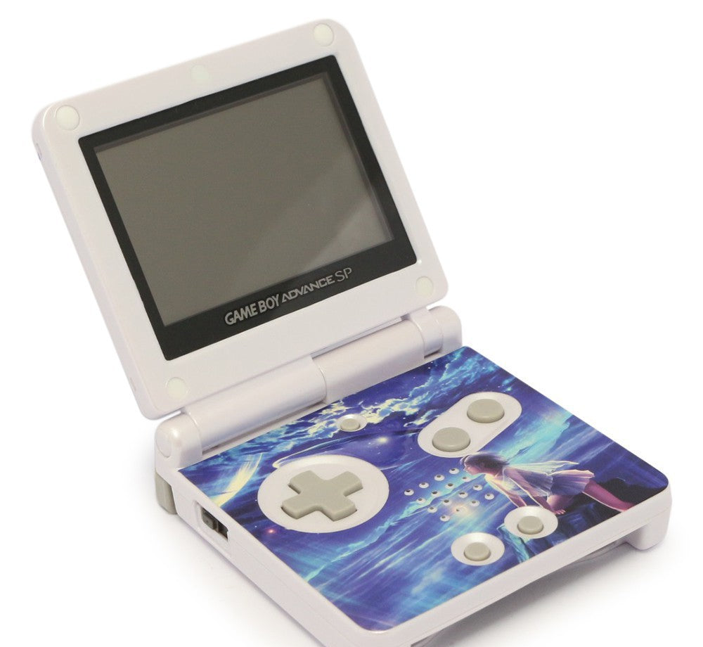 Konsole GBA SP Pearl White Custom Case Flying Whale Island Design
