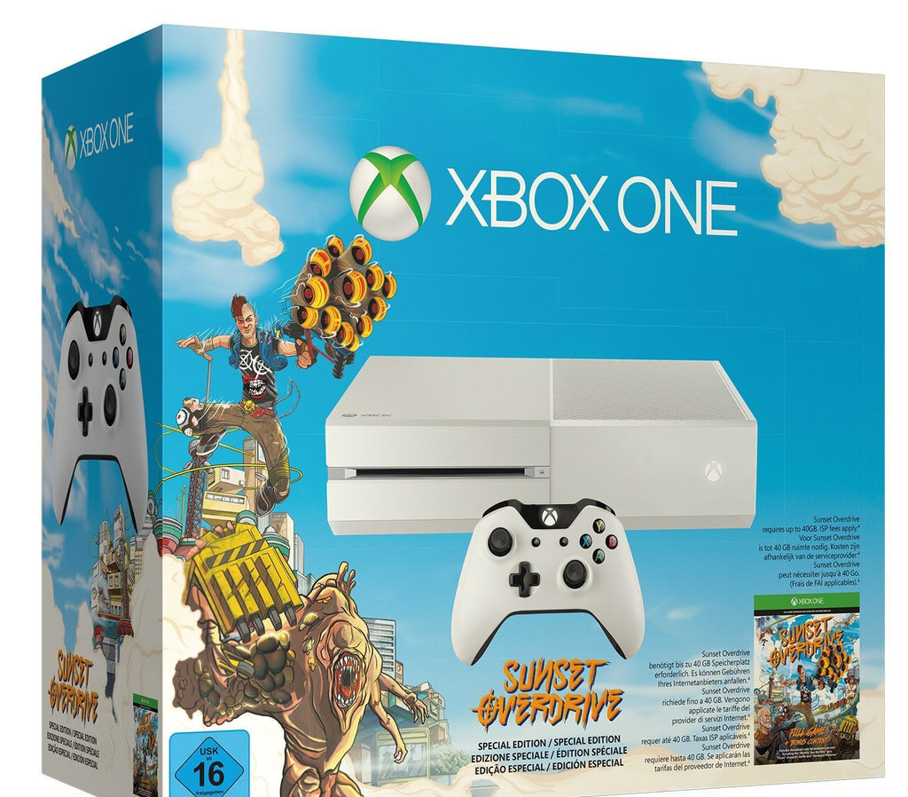 Konsole 500GB weiß+ Sunset Overdrive + Orig. Controller + Zub.
