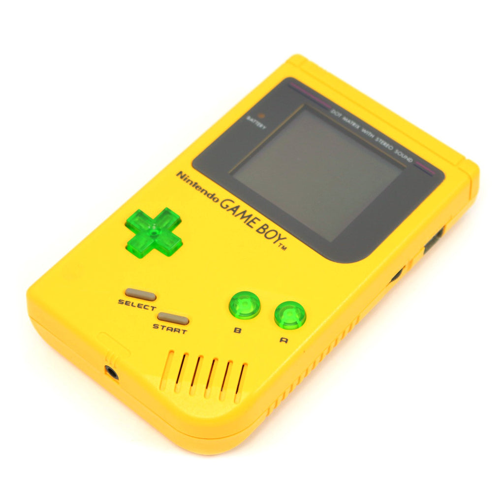 Konsole Classic DMG-01 Custom Case gelb + grüne transp. Buttons + Backlight weiß