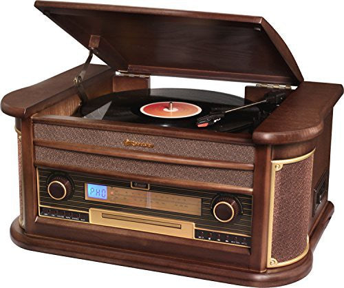Roadstar HIF-1899 Retro Stereo-Anlage + Plattenspieler, Kassette, CD, Radio braun