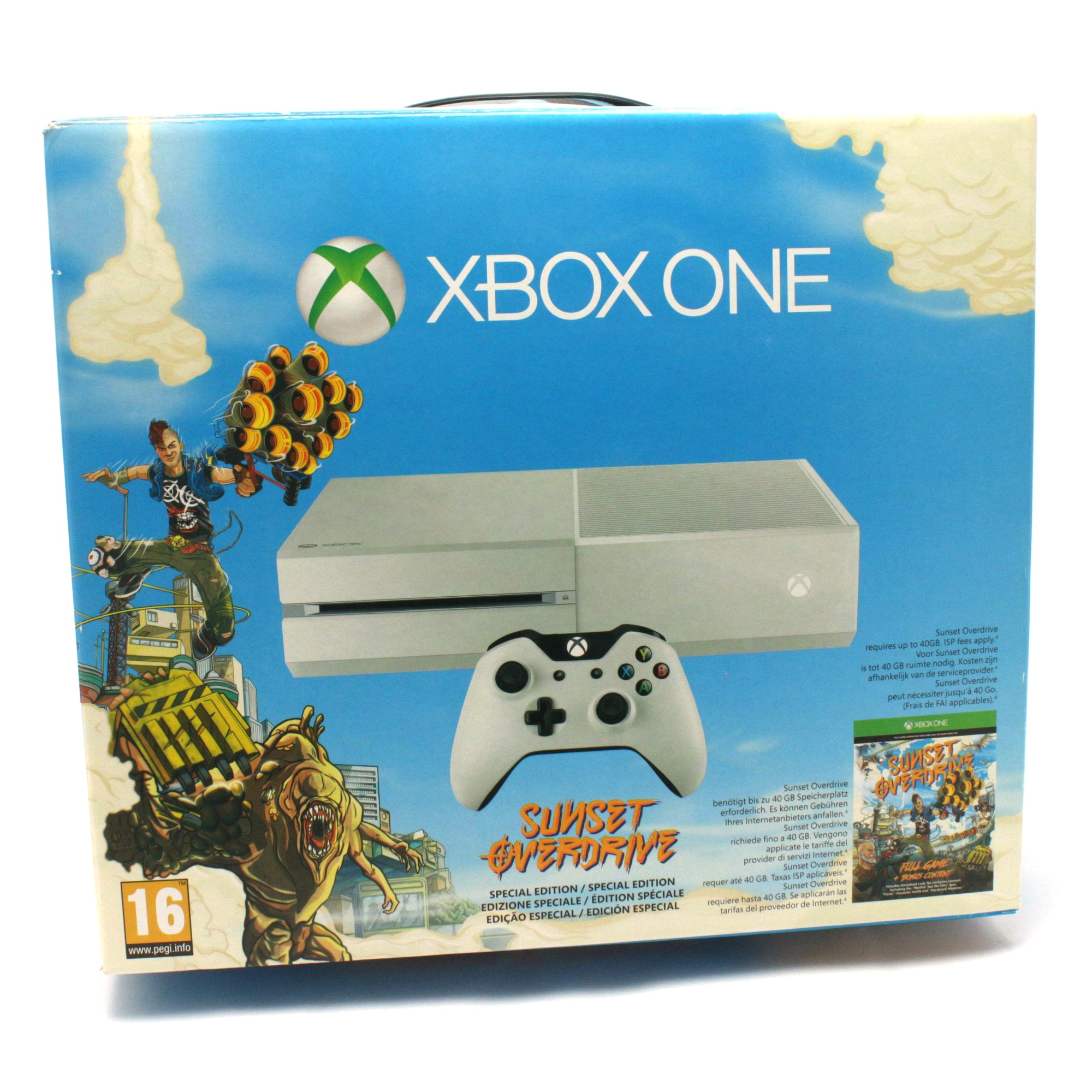 Konsole 500GB weiß+ Sunset Overdrive + Orig. Controller + Zub.