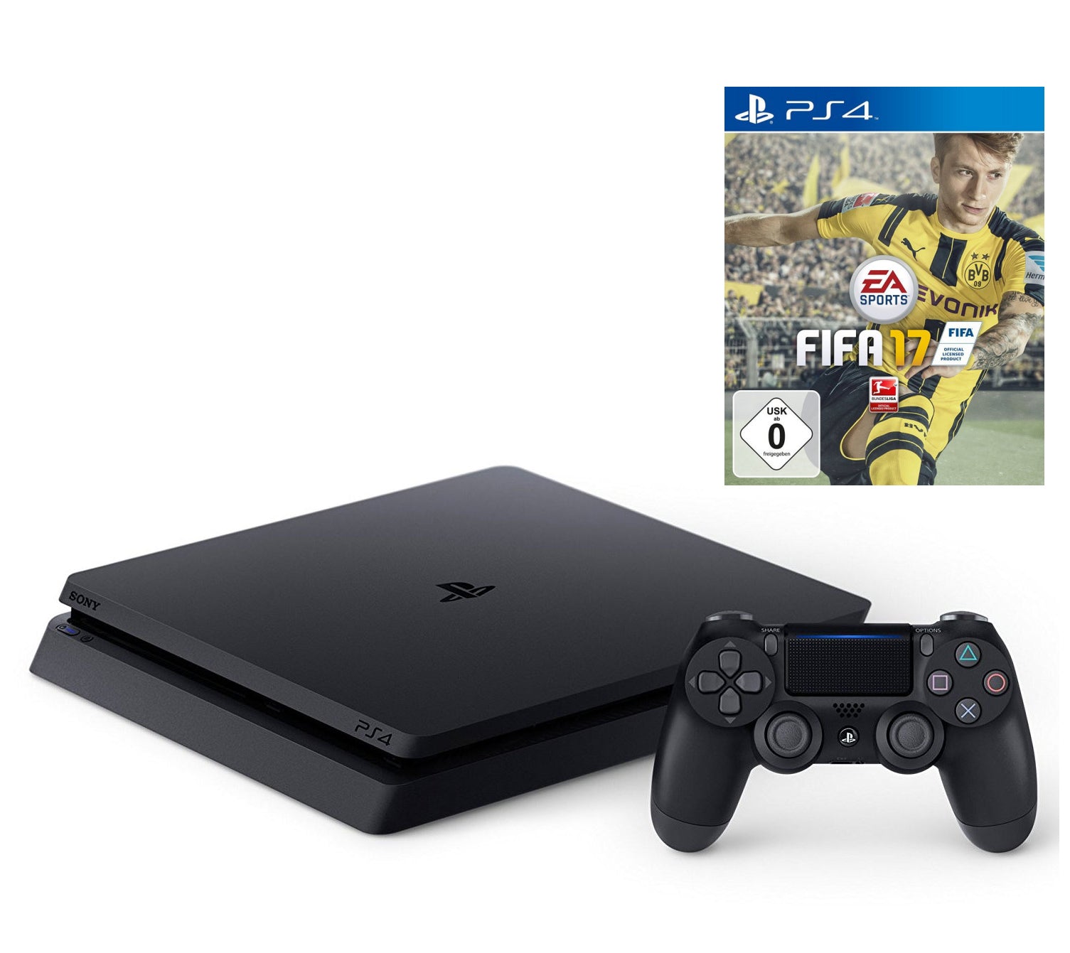 Konsole Slim 1TB schwarz + Fifa 17 + Original Controller
