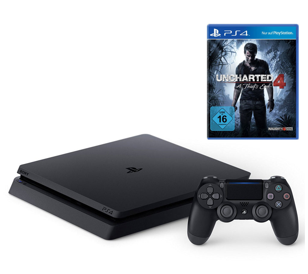 Konsole Slim 1TB schwarz + Uncharted 4 + Original Controller