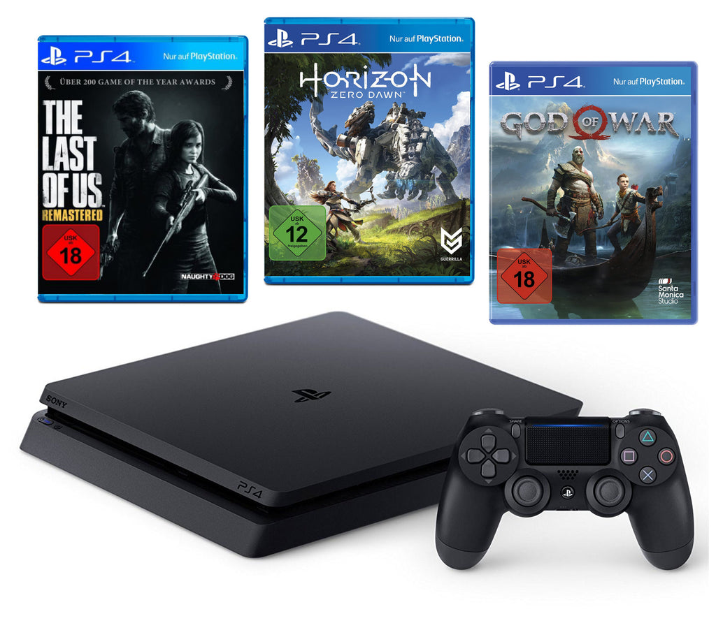 Konsole Slim 1TB schwarz + GoW + Last of Us + Horizon ZD + Original Controller