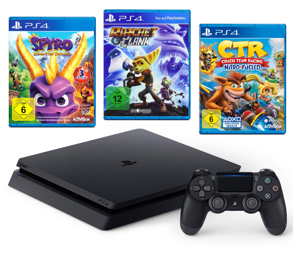 Konsole Slim 1TB schwarz + CTR + Spyro + Ratchet & Clank + Original Controller