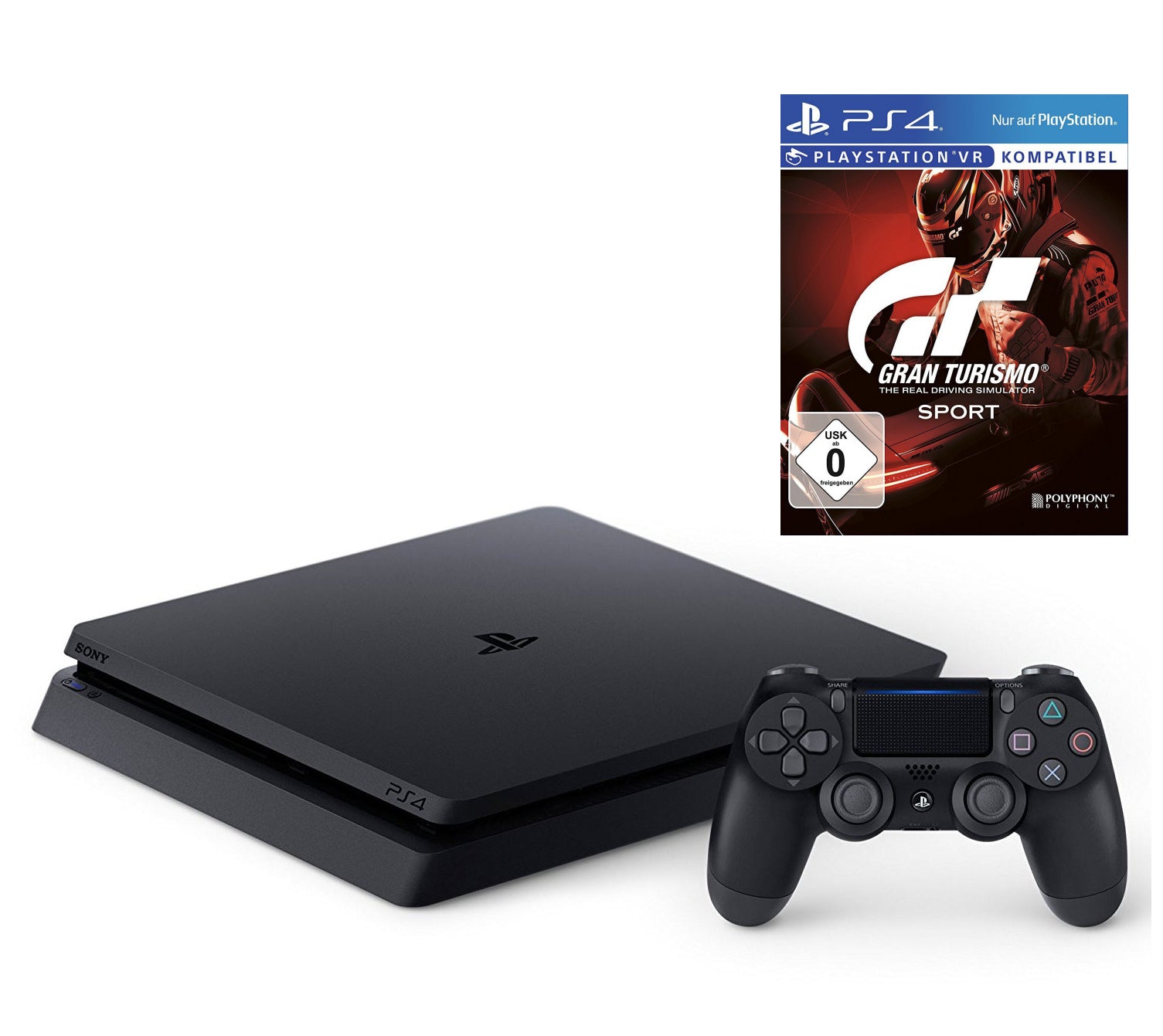 Konsole Slim 500GB schwarz + Gran Turismo Sport + Original Controller