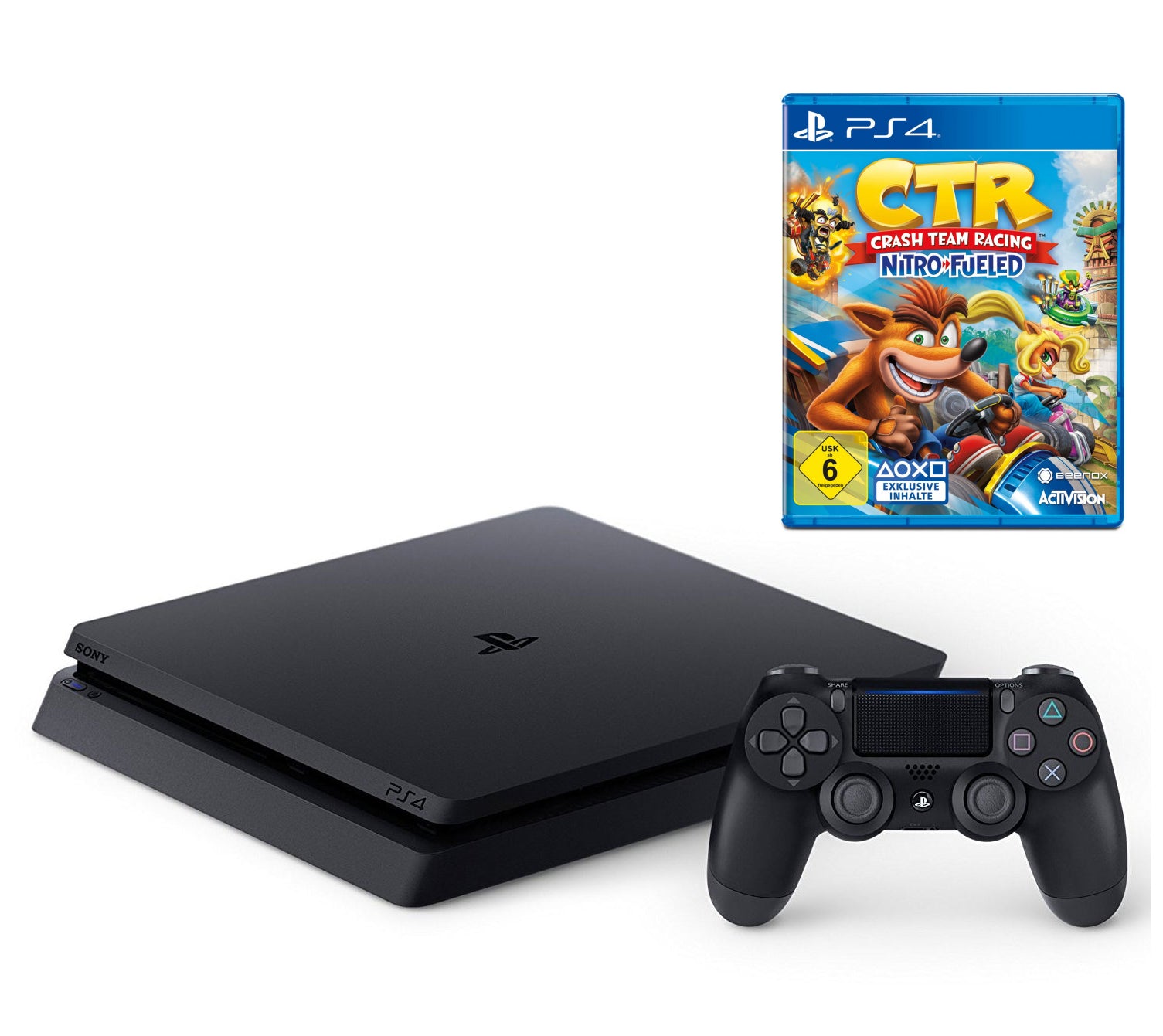 Konsole Slim 500GB schwarz + Crash Team Racing + Original Controller