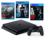 Konsole Slim 500GB schwarz + Uncharted 4 + God Of War + Last of Us + Original Controller