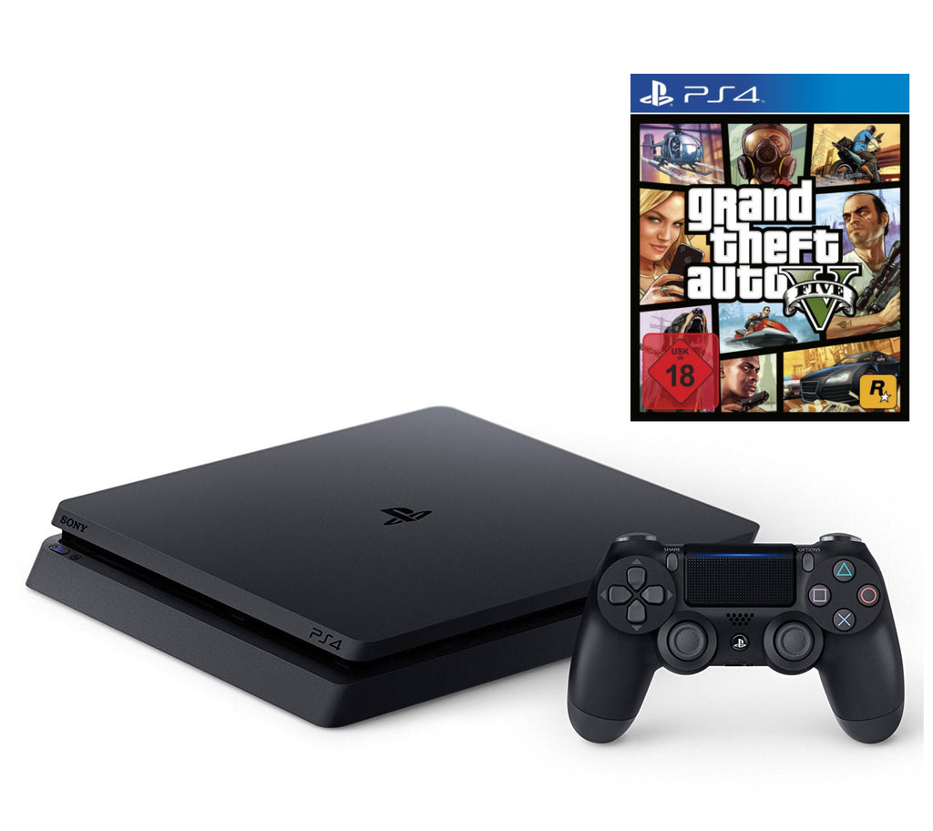 Konsole Slim 500GB schwarz + GTA V + Original Controller