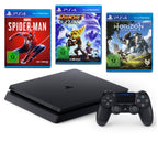 Konsole Slim 500GB schwarz + Spider-Man + Horizon ZD + Ratchet & Clank + Original Controller