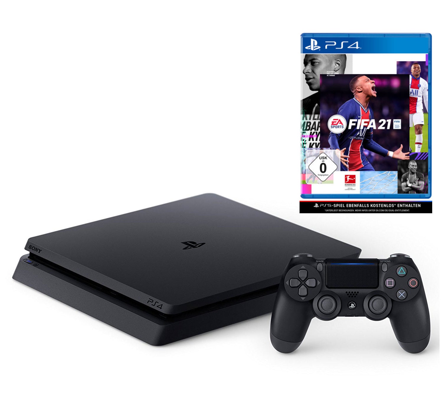 Konsole Slim 500GB schwarz + FIFA 21 + Original Controller