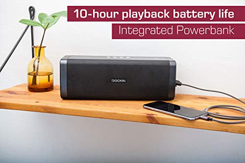 DOCKIN D FINE Bluetooth Lautsprecher - 50 Watt Stereo HiFi Speaker, mit integrierter Powerbank, wasserdichte schwarz [DOCKIN]