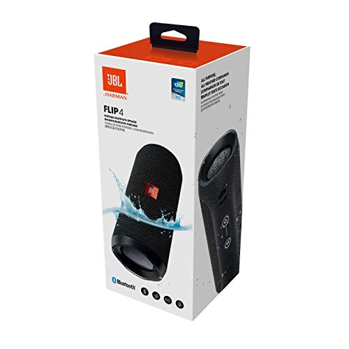JBL Flip 4 Bluetooth Box in schwarz – Wasserdichter, tragbarer Lautsprecher mit Freisprechfunktion & Sprachassistent – Bis zu 12 Stunden Wireless Streaming mit nur einer Akku-Ladung [JBL]