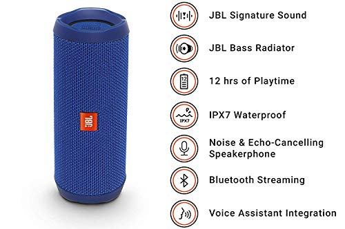 JBL Flip 4 Bluetooth Box in blau – Wasserdichter, tragbarer Lautsprecher mit Freisprechfunktion & Sprachassistent – Bis zu 12 Stunden Wireless Streaming mit nur einer Akku-Ladung [JBL]