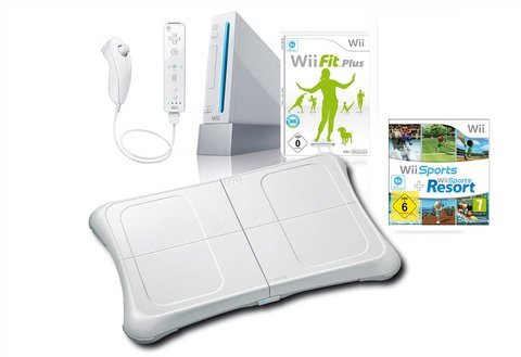 Konsole weiß + Wii Sports + Sports Resort + Wii Fit Plus + Original Remote + Balance Board + Motion Adapter