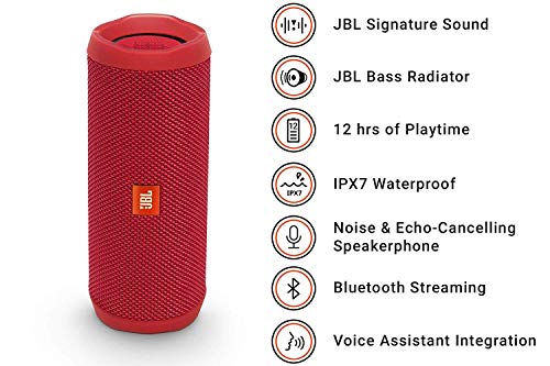 JBL Flip 4 Bluetooth Box in rot – Wasserdichter, tragbarer Lautsprecher mit Freisprechfunktion & Sprachassistent – Bis zu 12 Stunden Wireless Streaming mit nur einer Akku-Ladung [JBL]