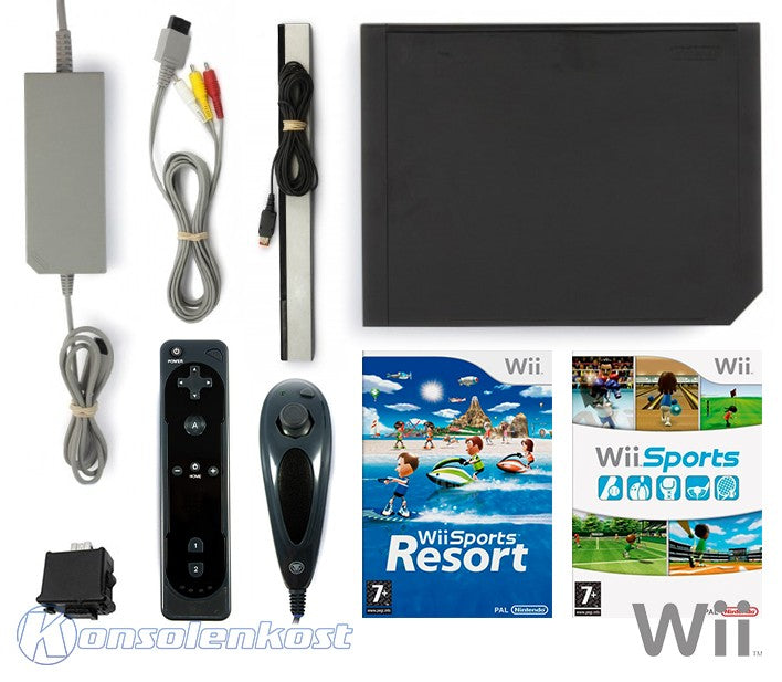 Konsole - Game Bundle schwarz + Wii Sports + Wii Sports Resort + Remote + Motion Plus + Zubehör