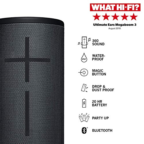 Ultimate Ears Megaboom 3 Tragbarer Bluetooth-Lautsprecher, 360° Sound, Satter Bass, Wasserdicht, Staubresistent & Sturzfest, One-Touch-Musiksteuerung, 20-Stunden Akkulaufzeit - night black/ schwarz [Ultimate Ears]