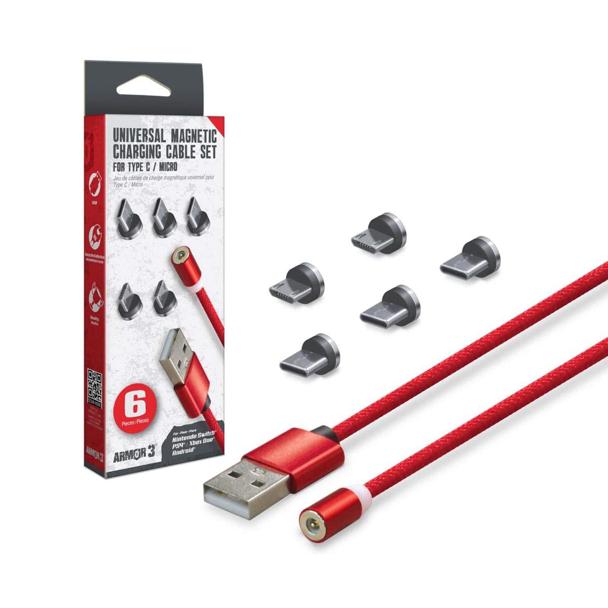 Universal Magnetic Charging Cable Set für USB C / Ladekabel rot [Armor3]