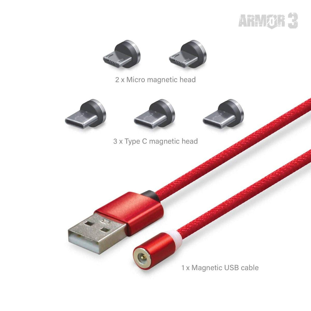 Universal Magnetic Charging Cable Set für USB C / Ladekabel rot [Armor3]