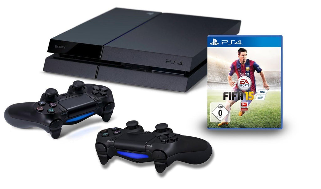 Konsole 500GB schwarz + FIFA 15 + 2 Original Controller