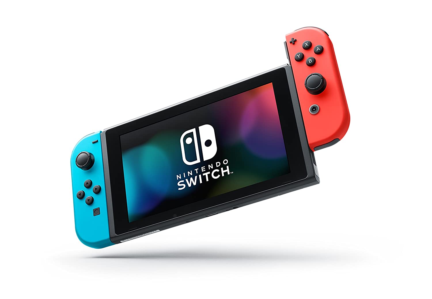 Konsole Neon-Blau/Neon-Rot + Dock + HDMI Kabel + Grip + Netzteil