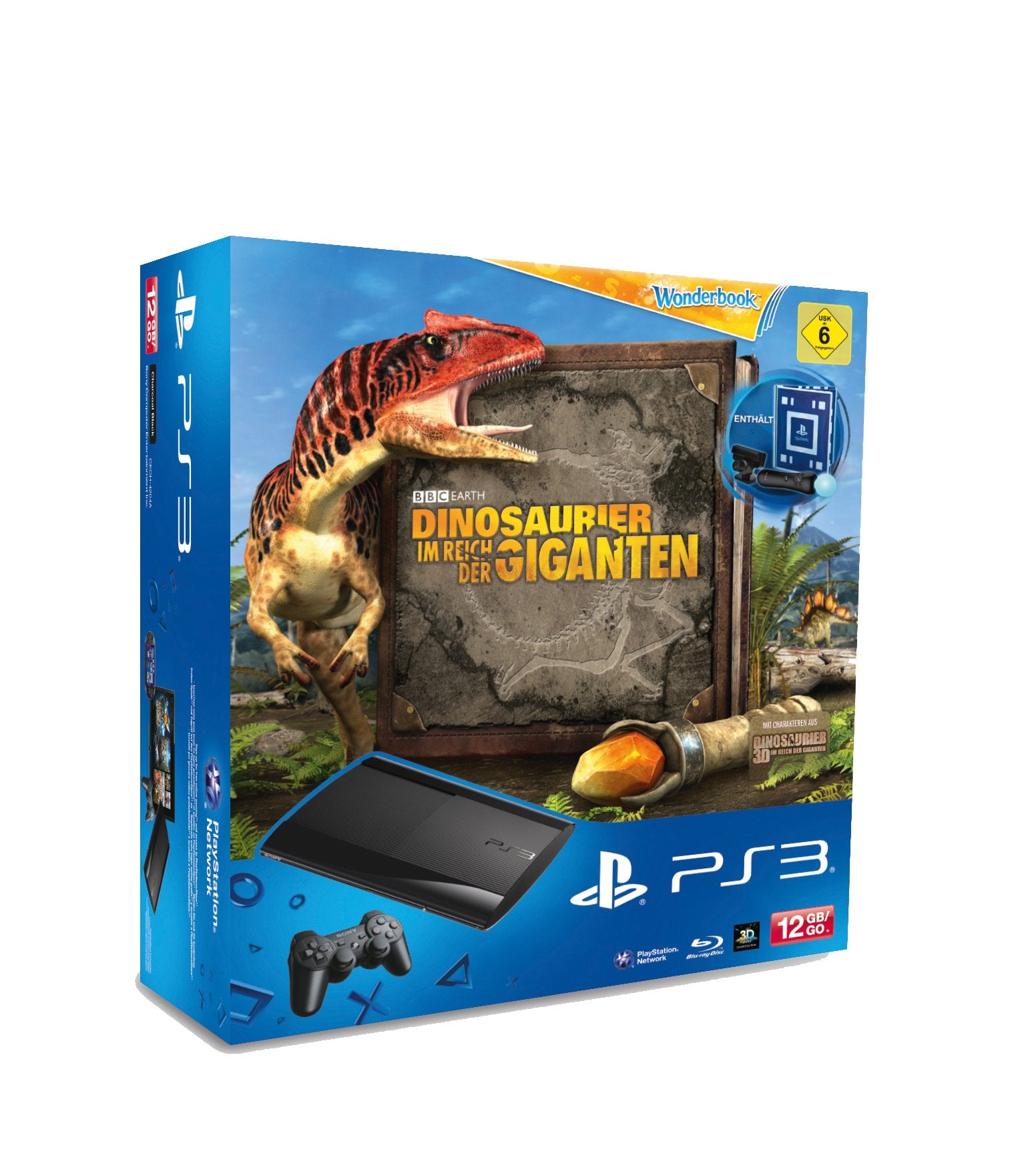 Konsole Super Slim 12GB + Original Controller + Move Pack + Wonderbook Dinosaurier