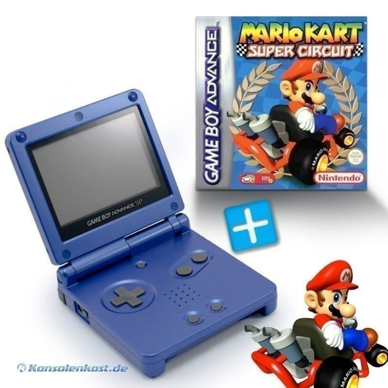 Bundle: Konsole GBA SP blau + Mario Kart + Netzteil
