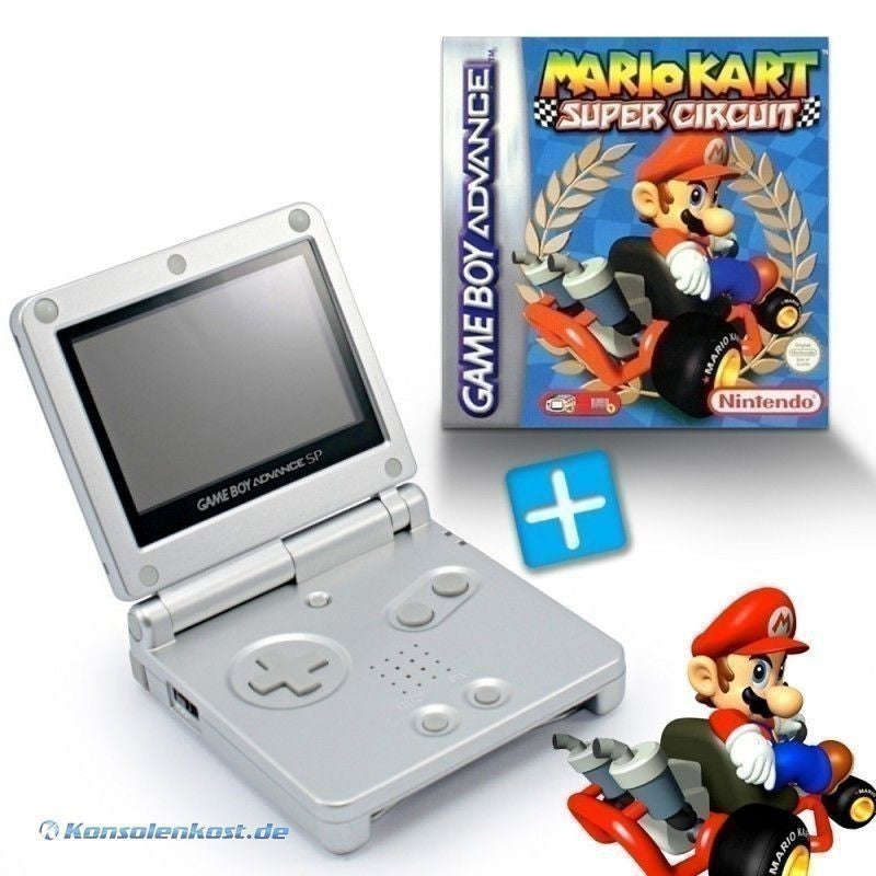 Bundle: Konsole GBA SP silber + Mario Kart + Netzteil