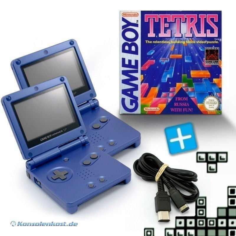 Bundle: 2 Konsolen GBA SP blau + Tetris + Linkkabel + Netzteil