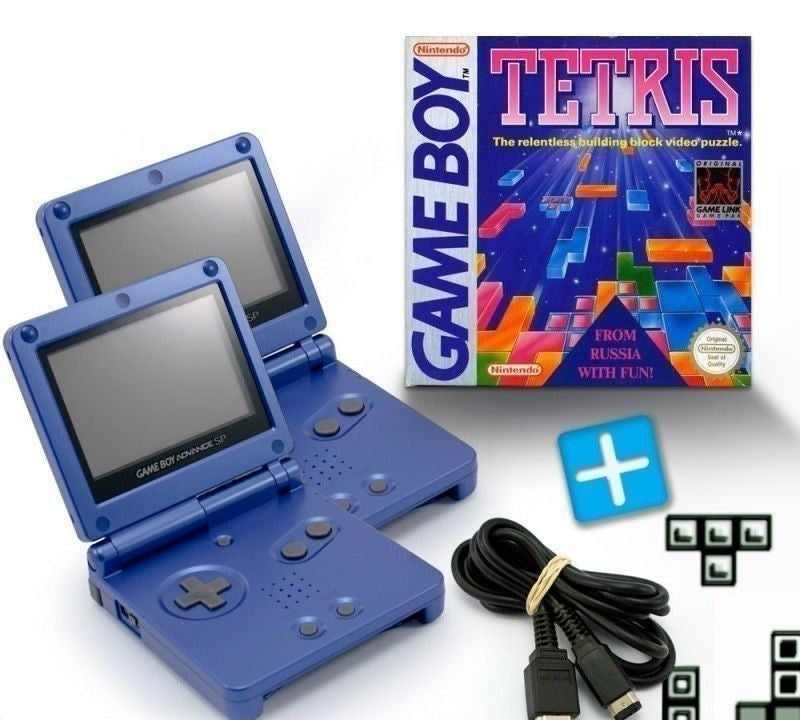 Bundle: 2 Konsolen GBA SP blau + Tetris + Linkkabel + Netzteil