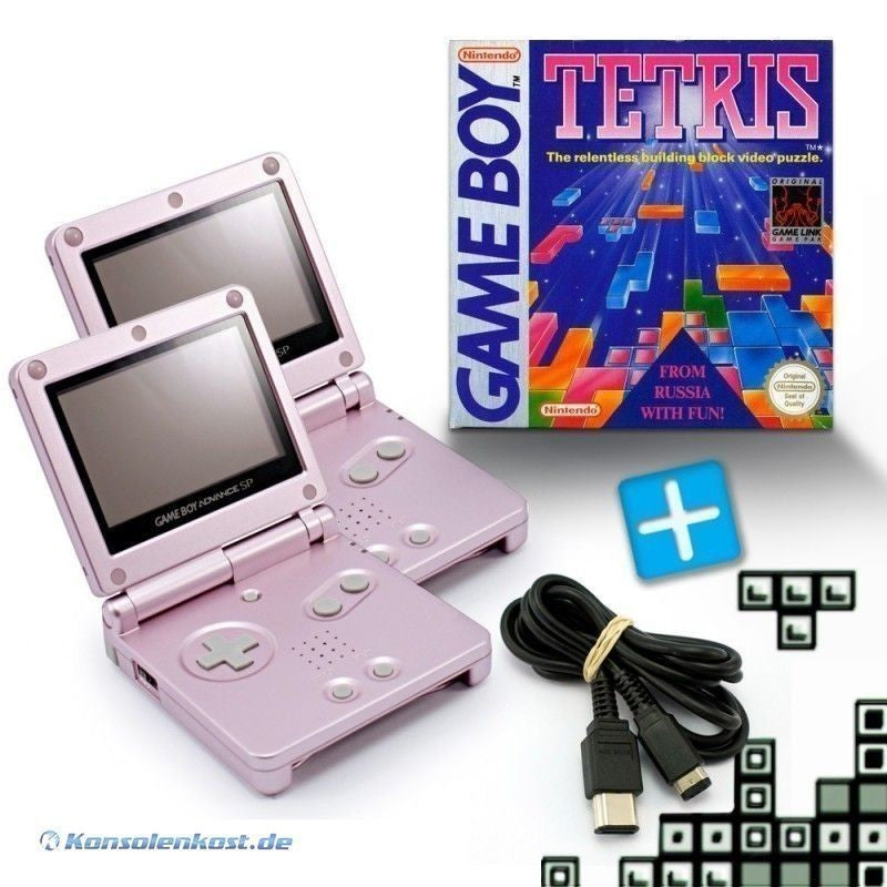 Bundle: 2 Konsolen GBA SP pink + Tetris + Linkkabel + Netzteil