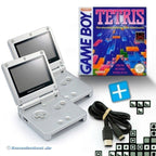 Bundle: 2 Konsolen GBA SP silber + Tetris + Linkkabel + Netzteil
