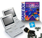 Bundle: 2 Konsolen GBA SP silber + Tetris + Linkkabel + Netzteil