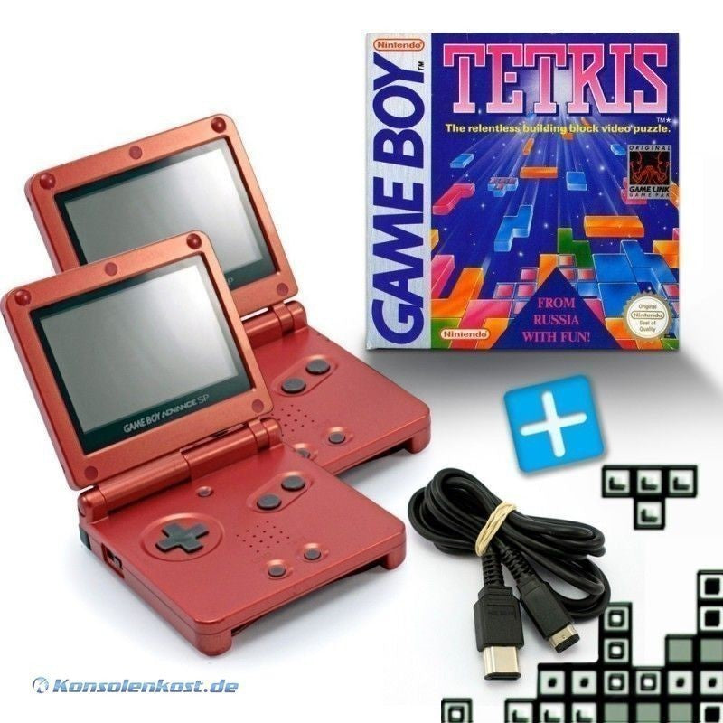 Bundle: 2 Konsolen GBA SP rot + Tetris + Linkkabel + Netzteil