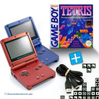 Bundle: 2 Konsolen GBA SP rot / Blau + Tetris + Linkkabel + Netzteil