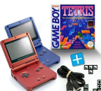 Bundle: 2 Konsolen GBA SP rot / Blau + Tetris + Linkkabel + Netzteil