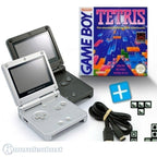 Bundle: 2 Konsolen GBA SP schwarz / Silber + Tetris + Linkkabel + Netzteil