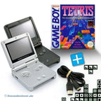 Bundle: 2 Konsolen GBA SP schwarz / Silber + Tetris + Linkkabel + Netzteil