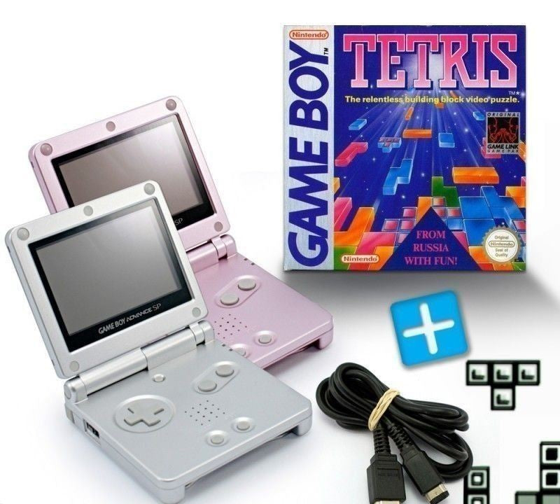 Bundle: 2 Konsolen GBA SP pink / Silber + Tetris + Linkkabel + Netzteil