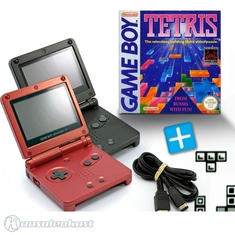 Bundle: 2 Konsolen GBA SP rot / Schwarz + Tetris + Linkkabel + Netzteil